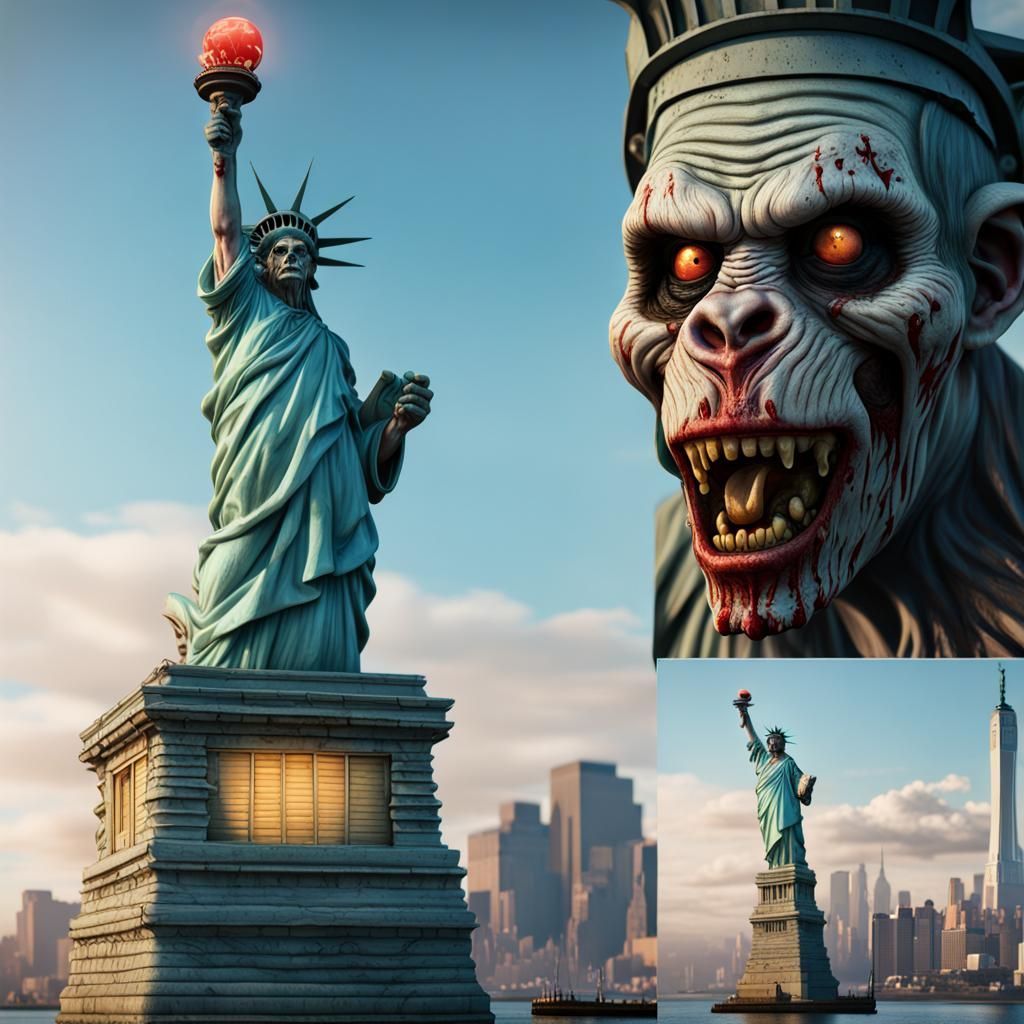 Zombie Monkey Monster Clown Statue of Liberty in Matte Paint...