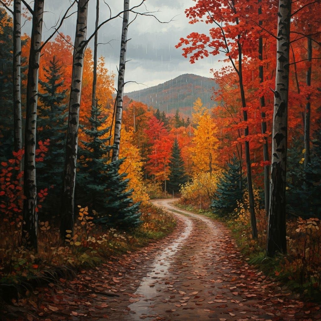 Autumn Rainstorm in New England Forest