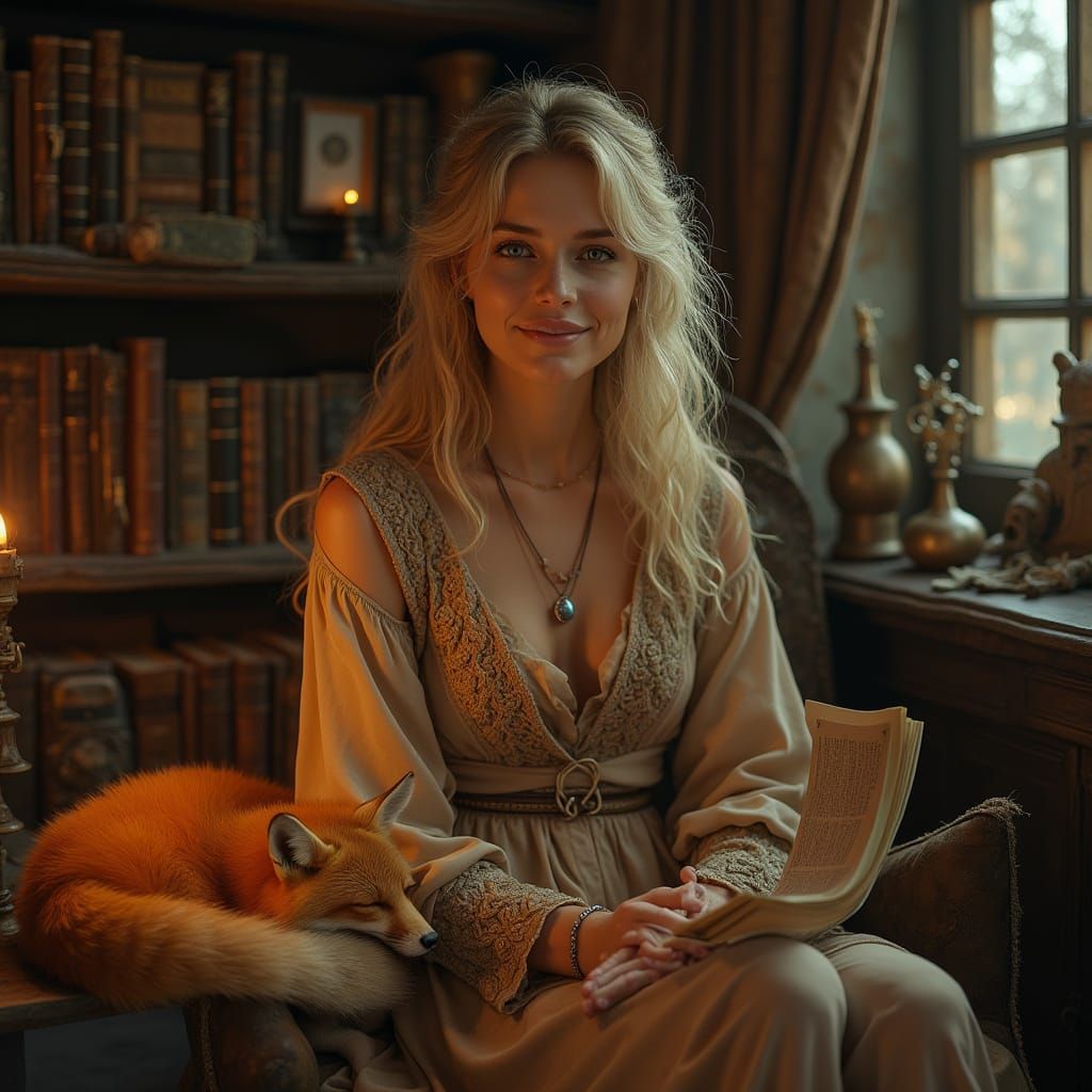 Enchantress in Study with Fox Companion