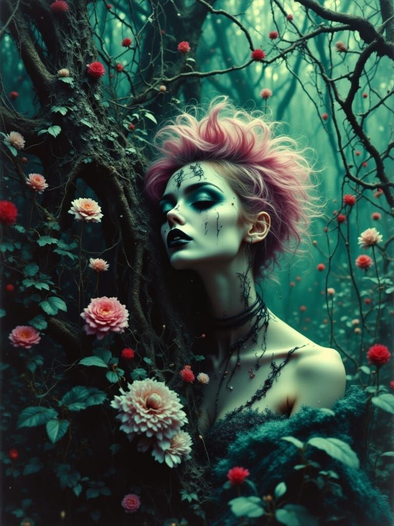 Gothic Vampiress Portrait in Hypermaximalist Style