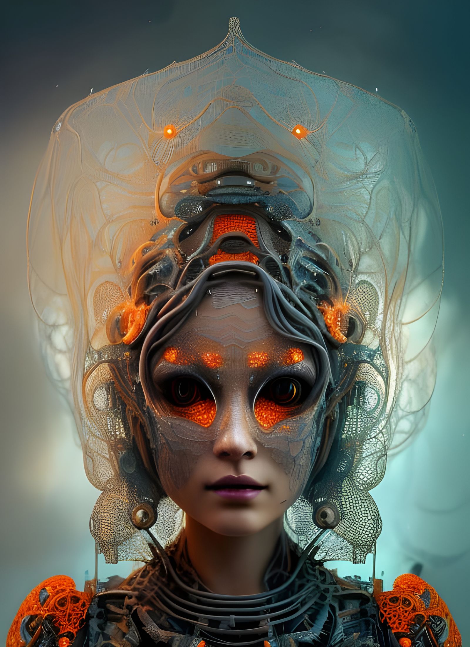 Titanium Cyborg in a Lace Dress, Hyperdetailed Digital Art