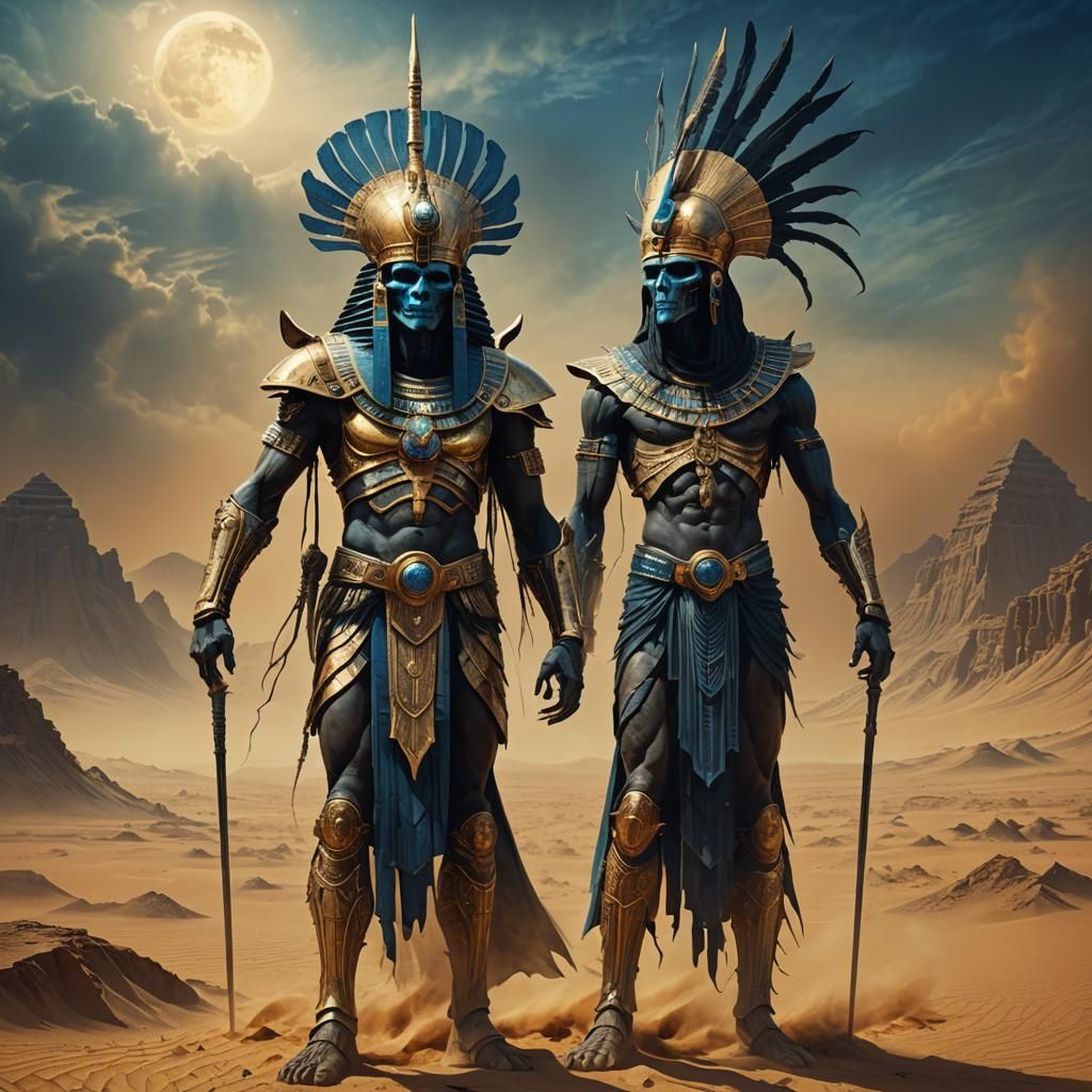 Egyptian God Battles Demon: Dark Fantasy Digital Art