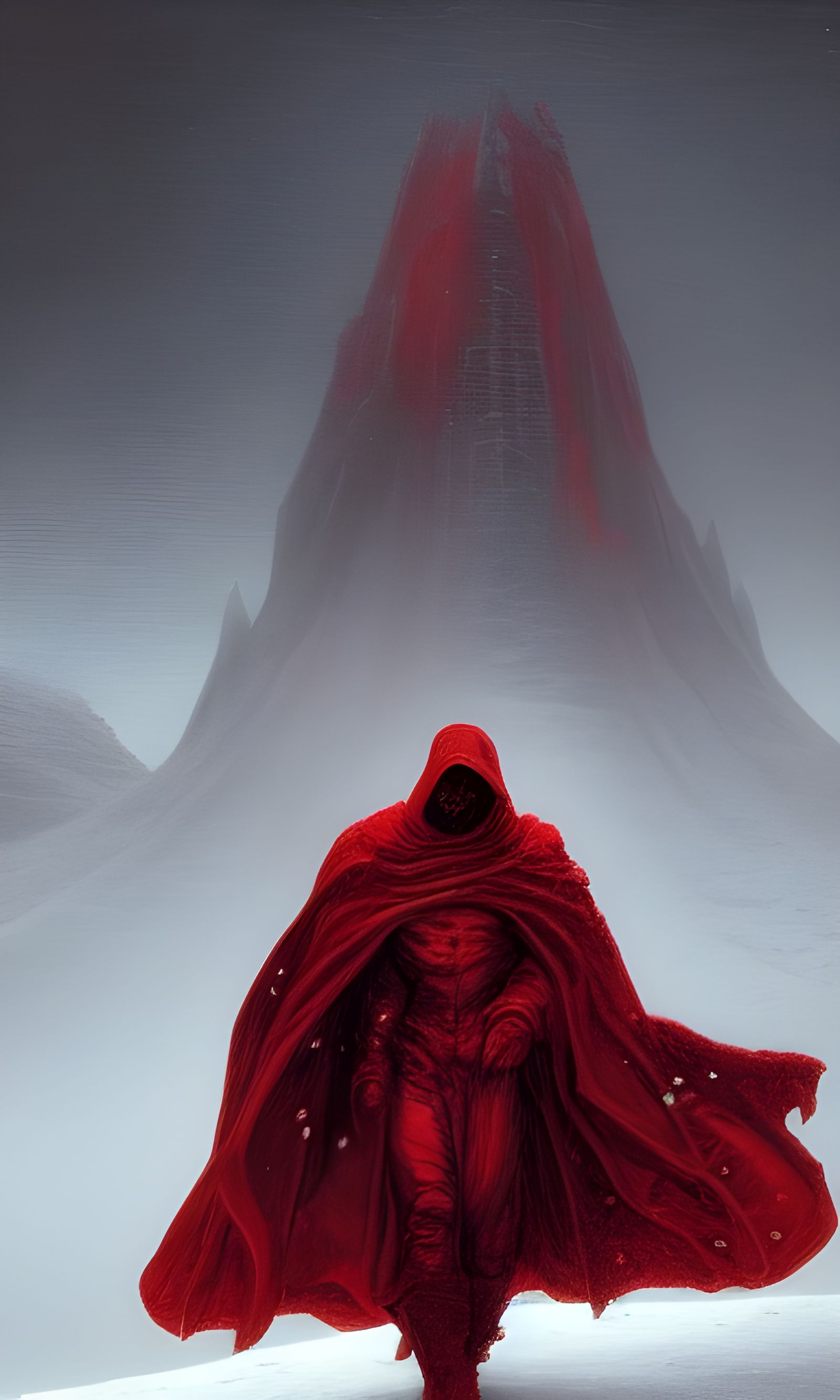 Red Cloak in Snow, Digital Art