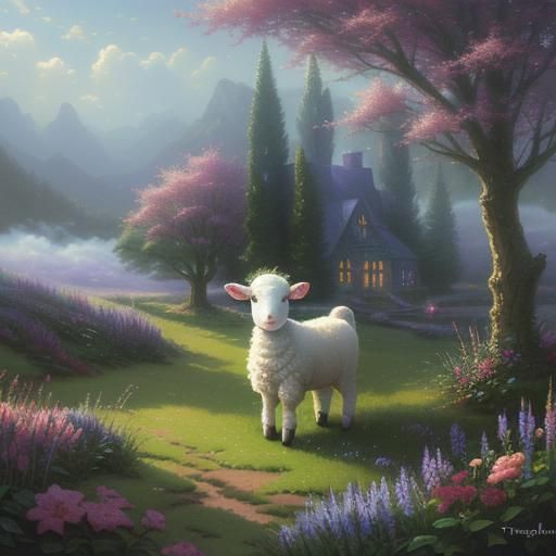Ethereal Lamb in Hyperdetailed Fantasy Landscape
