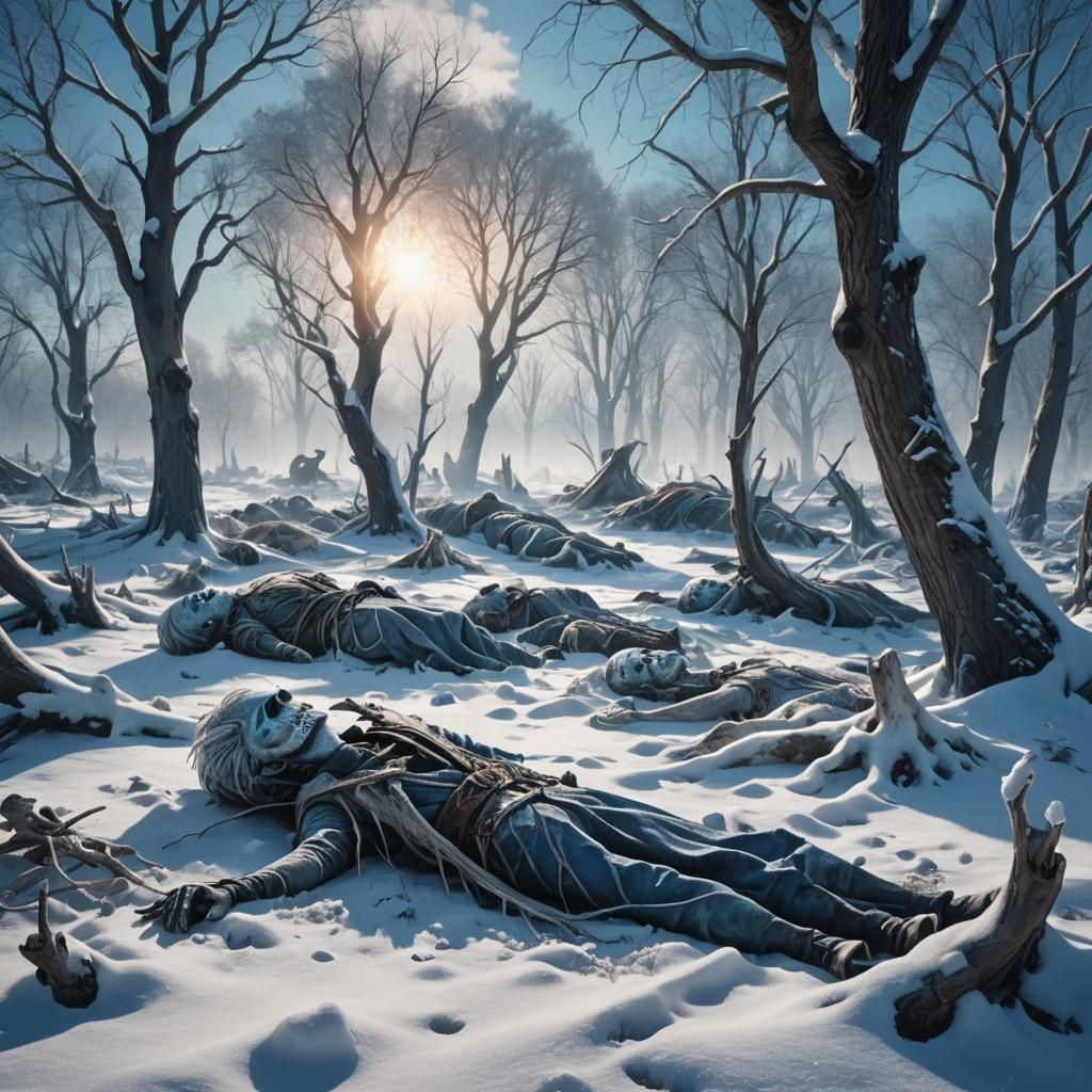 Frozen Corpses in Snowy Landscape: Fantasy Concept Art