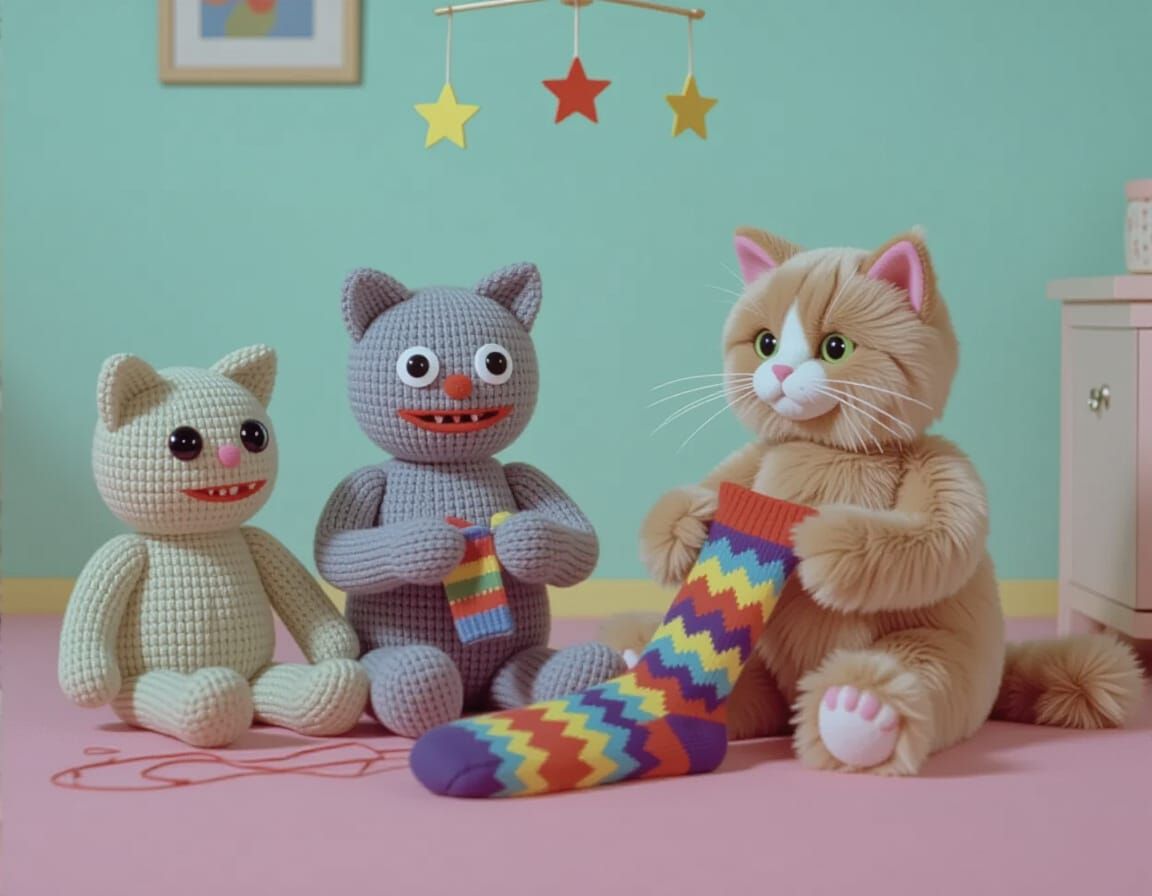 Creepy Sock Puppets Knitting in Colour Pictorialism