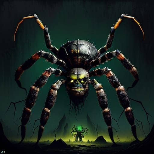 Macabre, Twisted Tarantula Zombie in Dark, Foreboding Enviro...