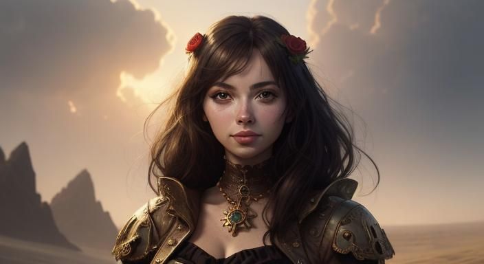 Steampunk Woman with Roses on Zeeland Beach