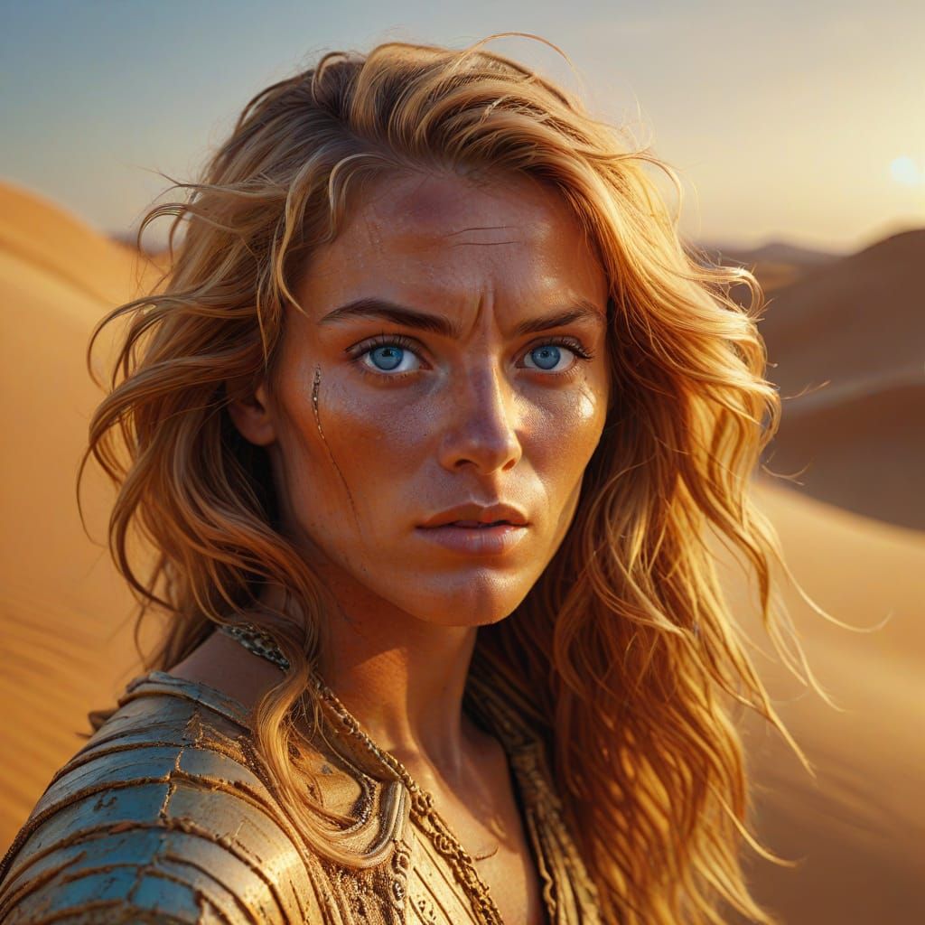 Surreal French Icon Lost in Sahara: Oil Painting