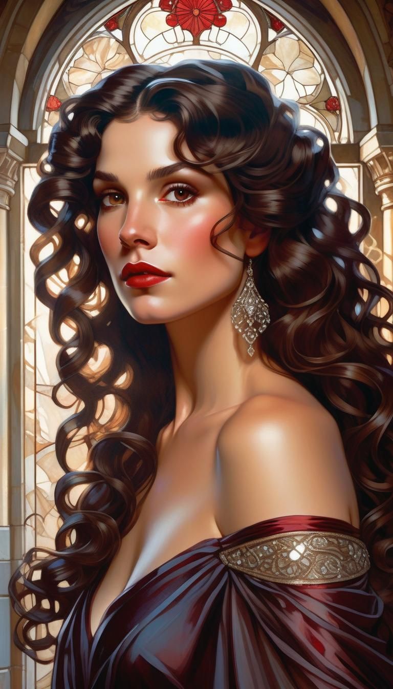 Beautiful Princess Bride Portrait in Art Nouveau Style