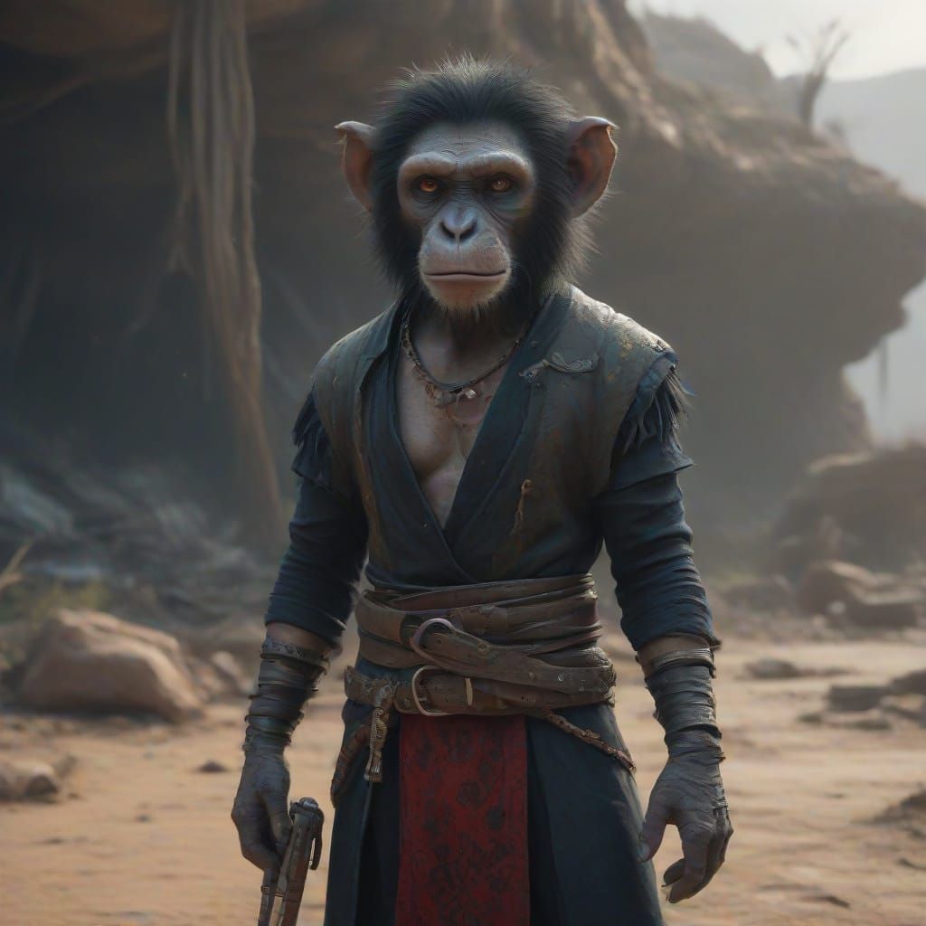 Punk Monkey Rides Elephant Across Desert Landscape