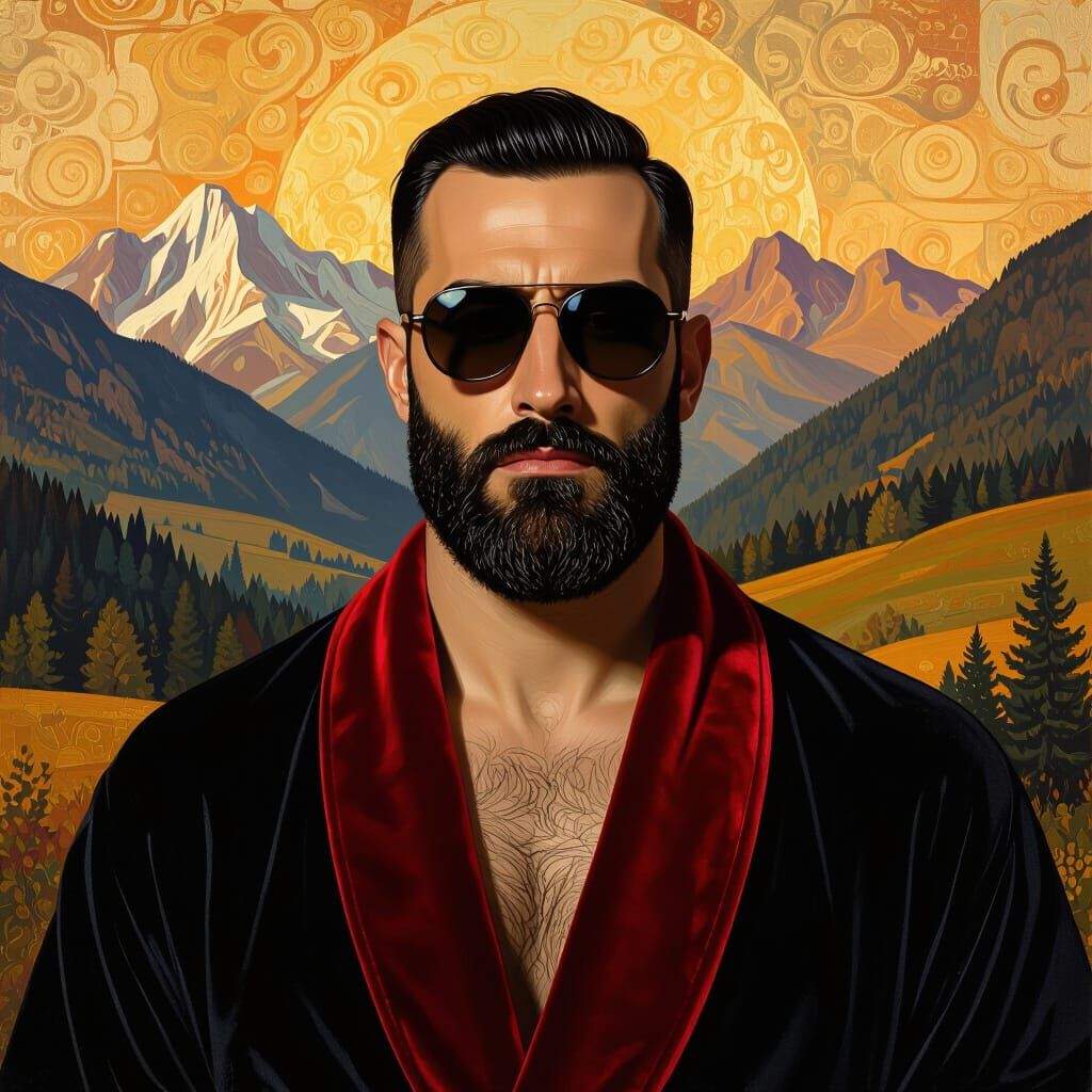 Miserable Man in Velvet Robe, Klimt-Inspired Portrait