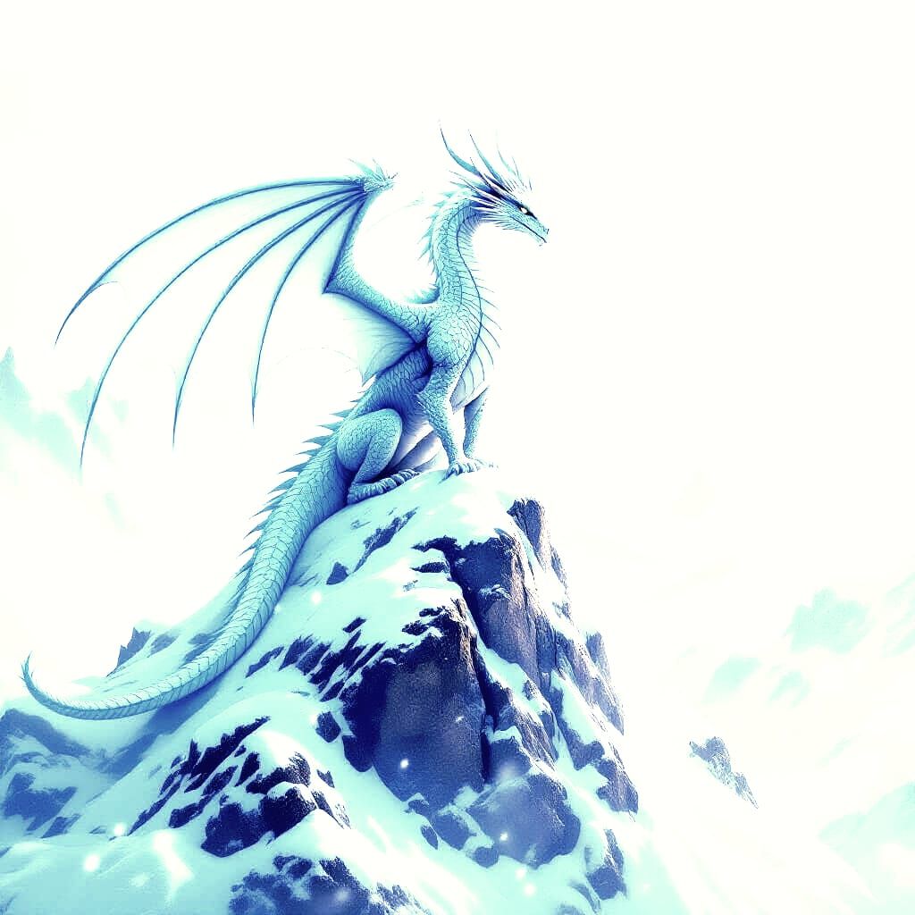 Majestic Ice Dragon on Snowy Peak