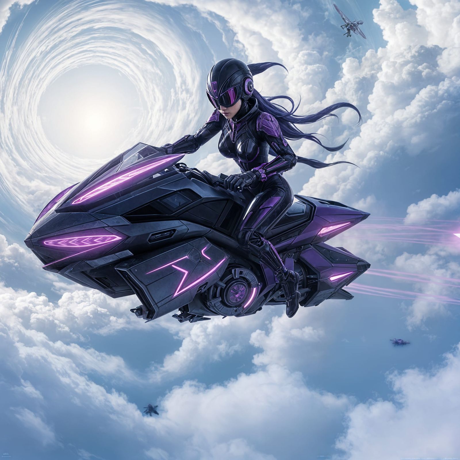 Purple Psycho Ranger Rides Futuristic Hoverbike