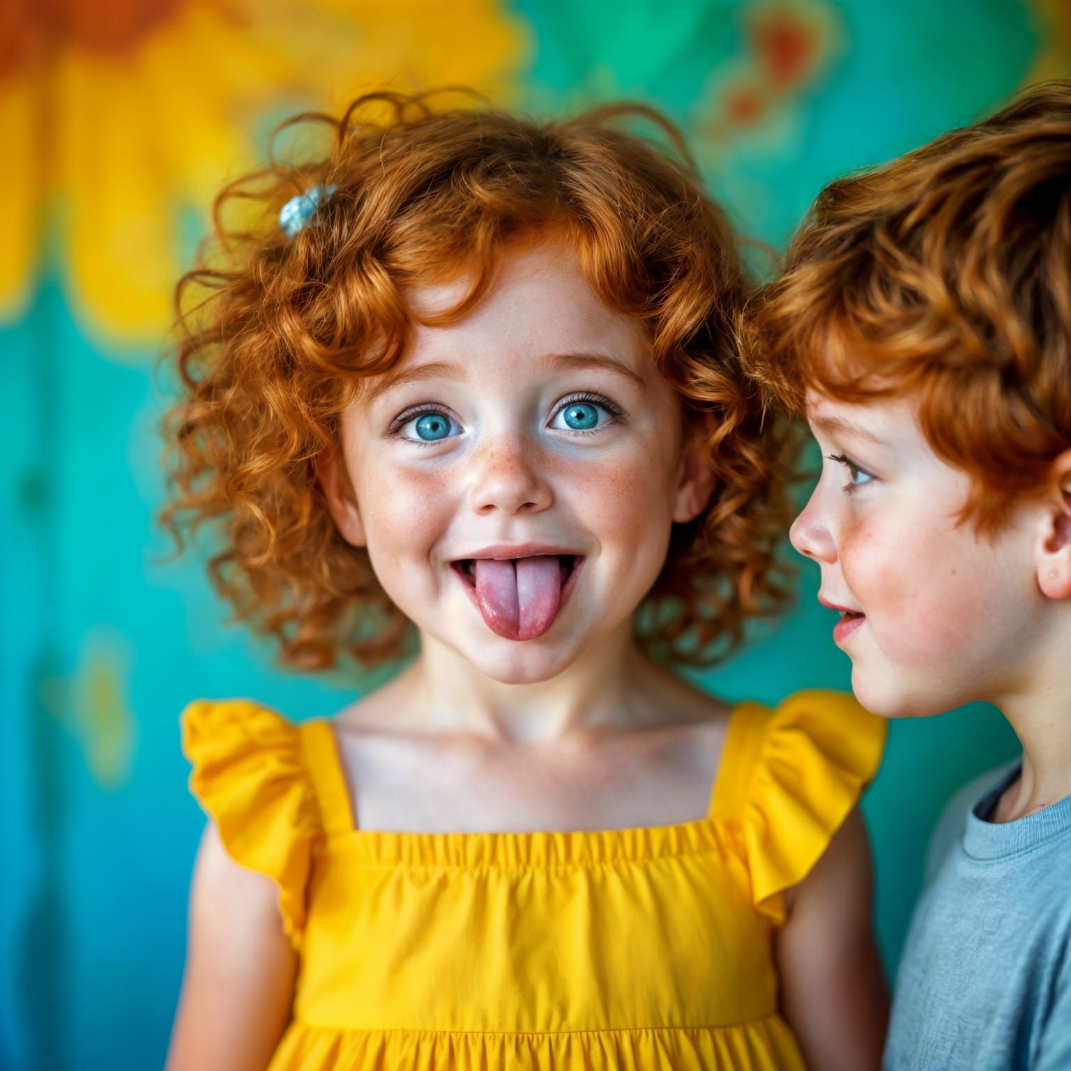 Playful Red-Haired Girl Sticks Out Tongue