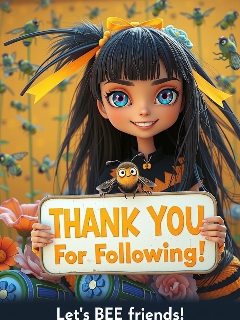 Adorable Origami-Inspired Bumblebee Girl with Vibrant Hair a...