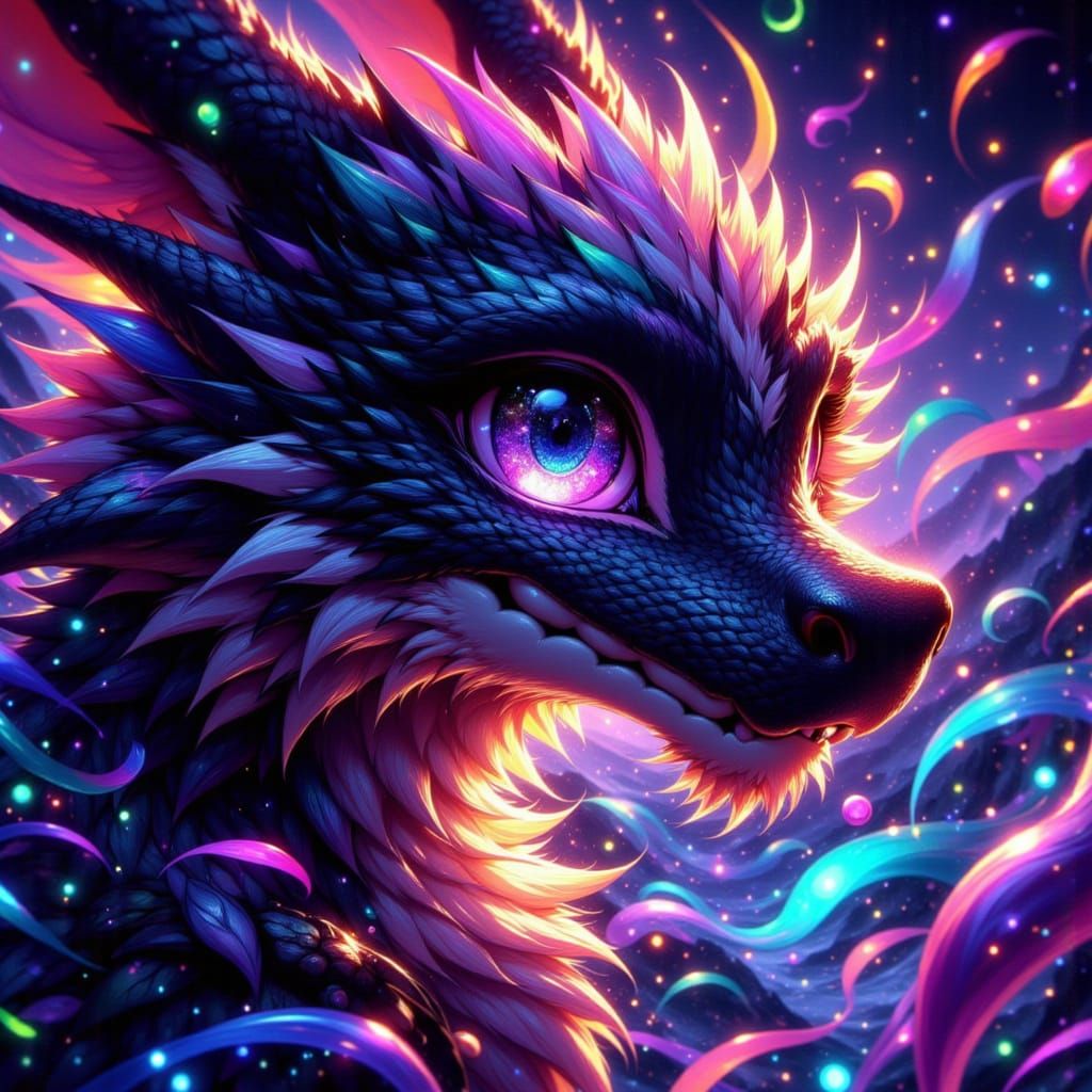 Majestic Black Dragon in Vibrant Anime Style