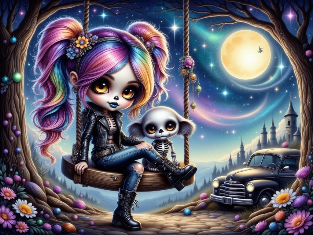 Mystical Arcadia Chibi Skeleton Girl and Her Dog