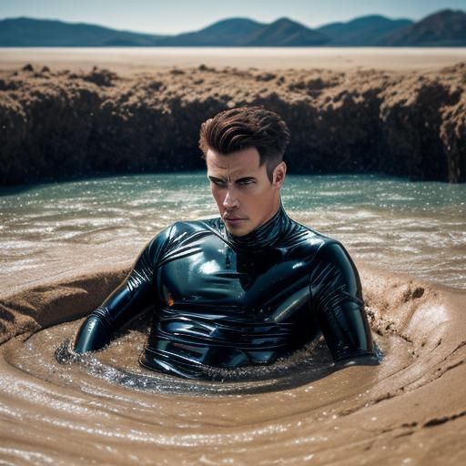Man in Latex Sinking in Quicksand
