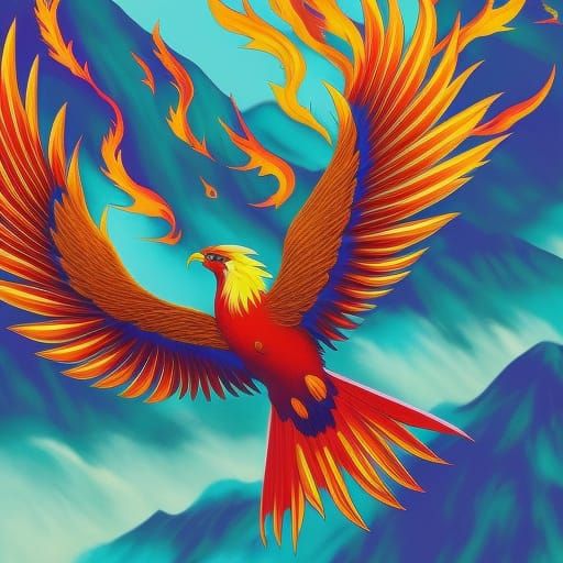 Fiery Phoenix in Ghibli Style Poster Art
