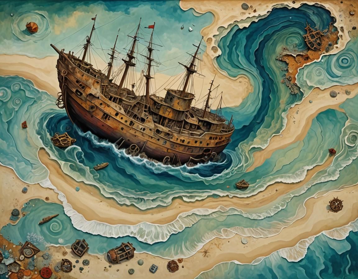 Fractal Island Shipwreck in Tessellated Style