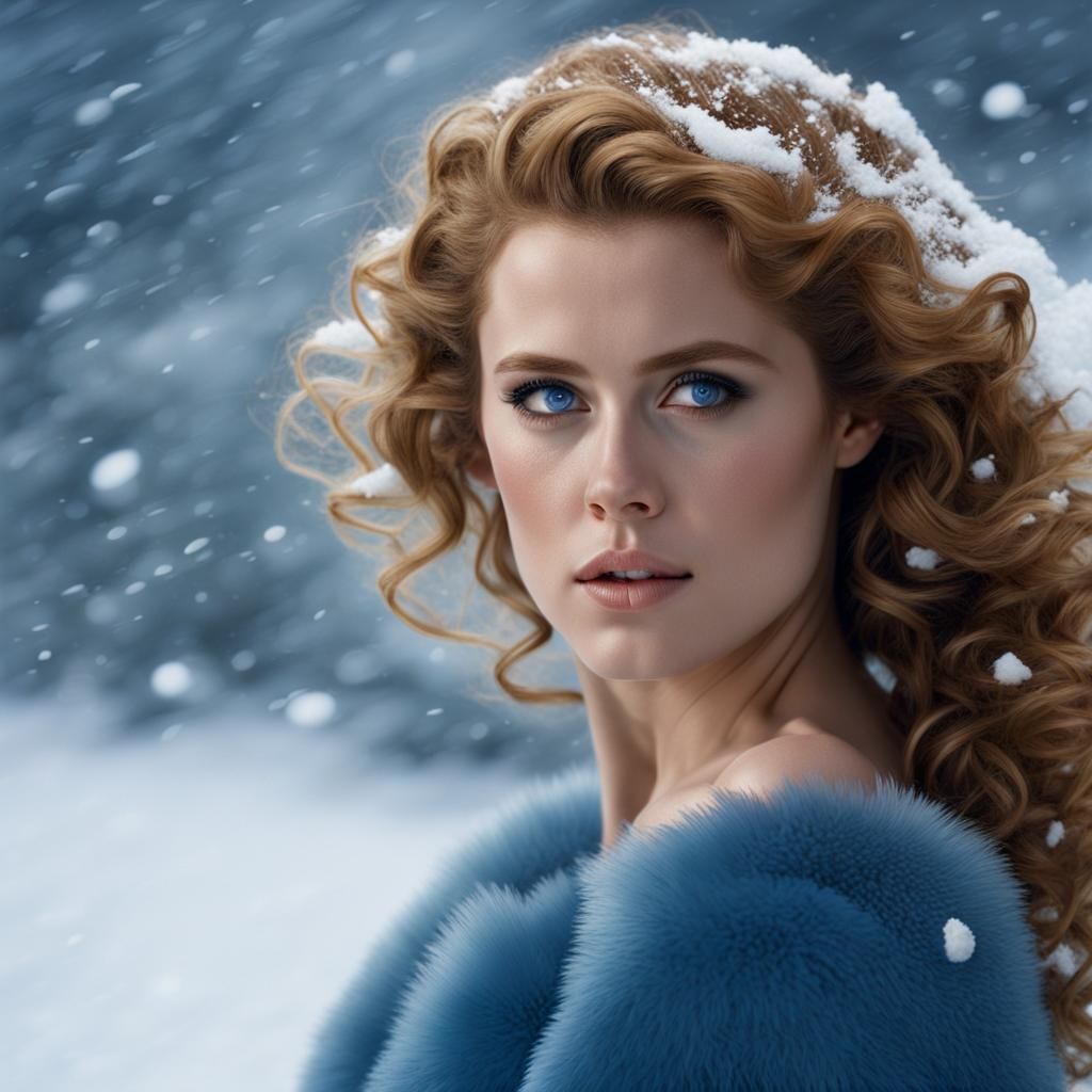 Hyperrealistic Nude Woman Portrait in Snowy Fantasy