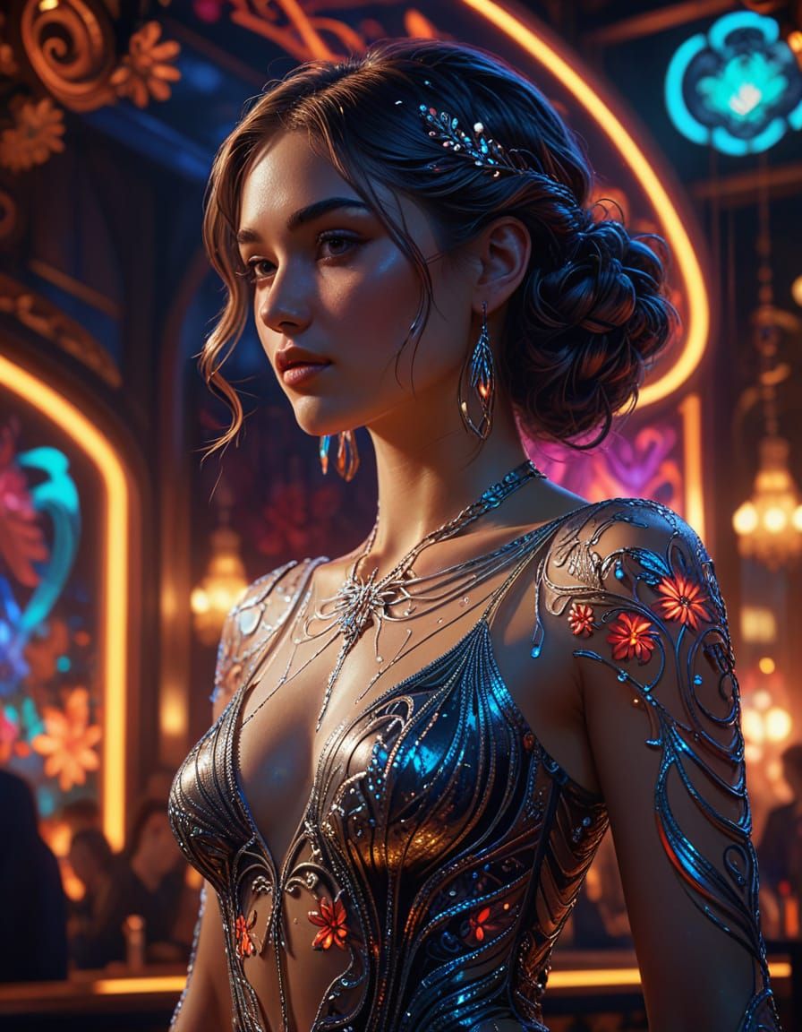 Art Nouveau Nightclub Scene with Woman