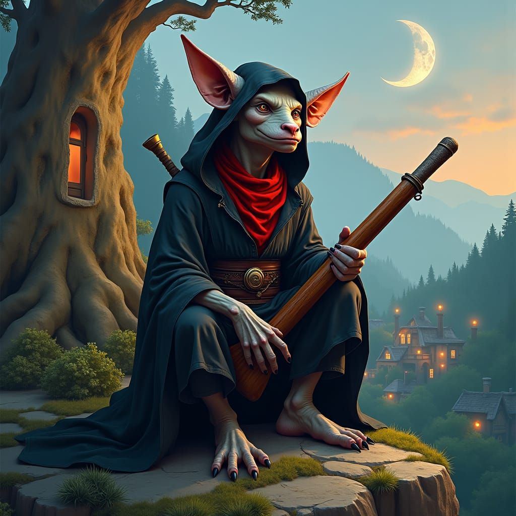 Goblin-Lutin Hybrid in Twilight Village, as Matte Painting