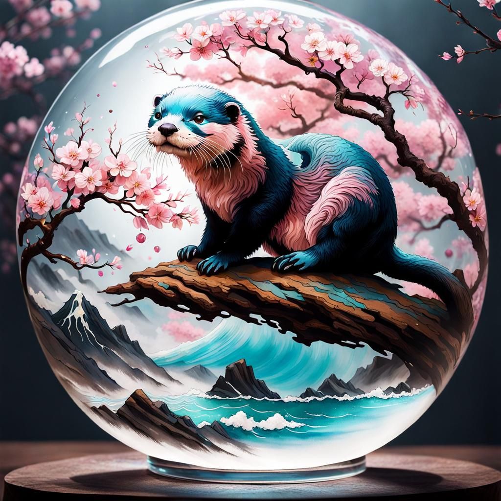 baby otter reflections crystal sphere coming to life