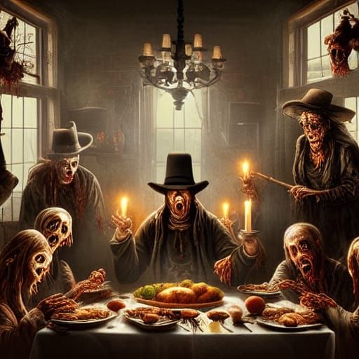 Zombie Pilgrim's Thanksgiving Feast: A Digital Matte Paintin...