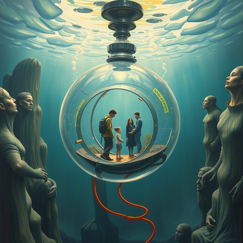 Futuristic Underwater Family Home in Surrealist Style