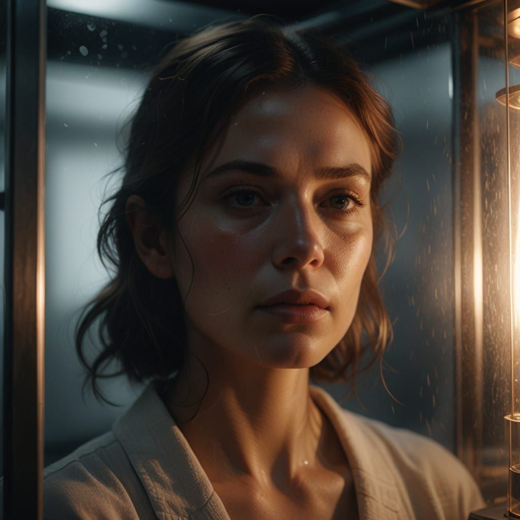 Hyperrealism Portrait of Woman in Ethereal Heat Chamber