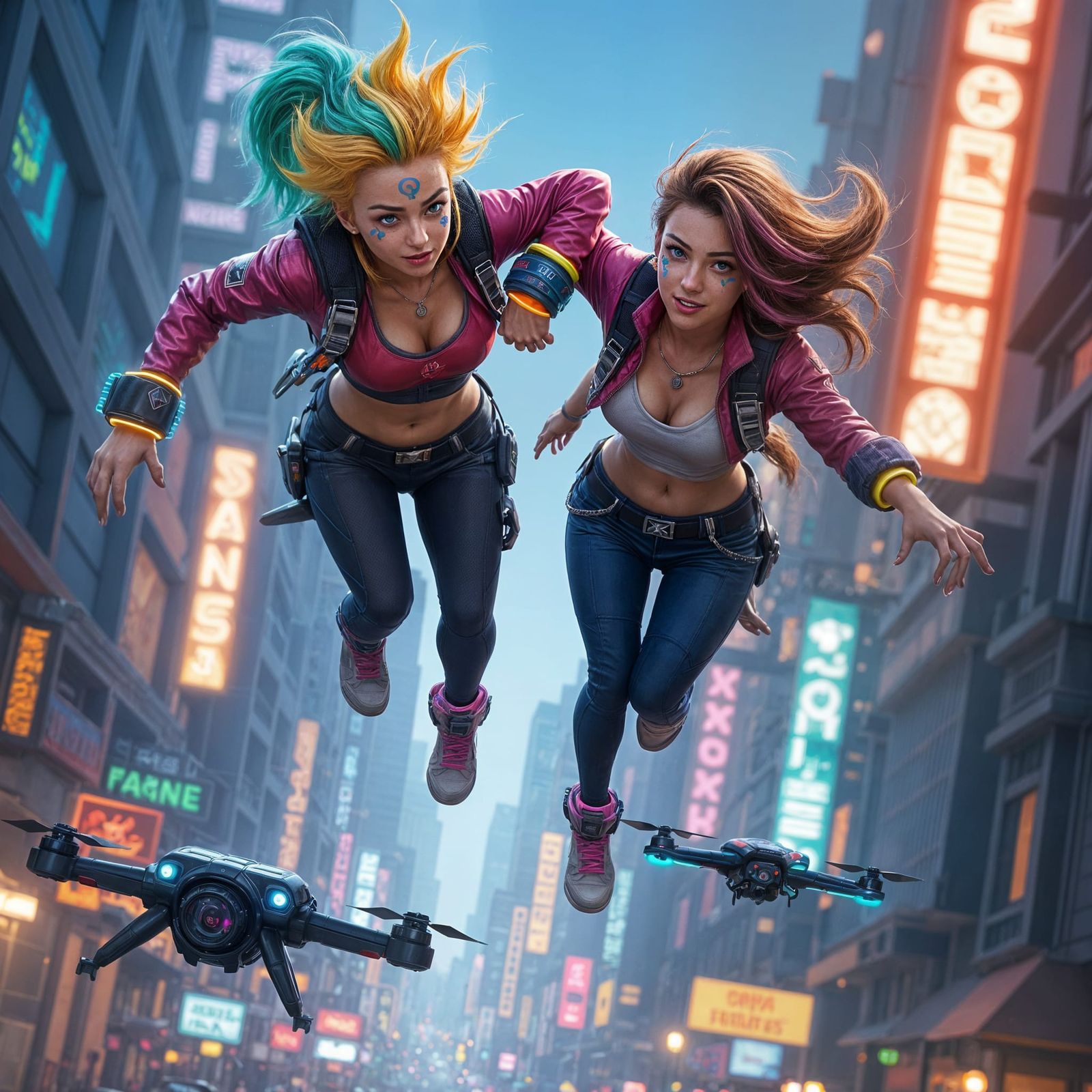 Cyberpunk Escape Above Neon City