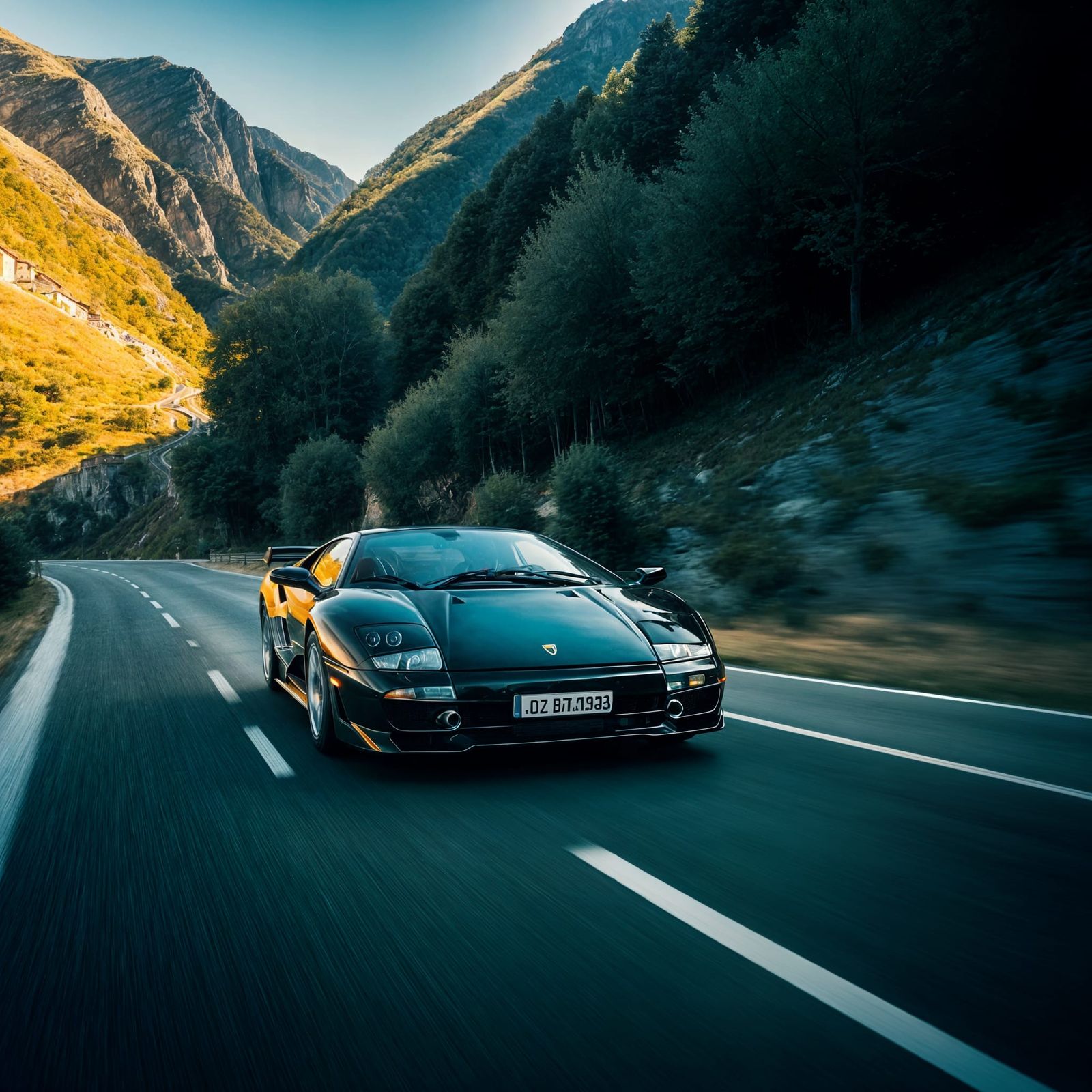 Black Lamborghini Diablo on Italian Mountain Road