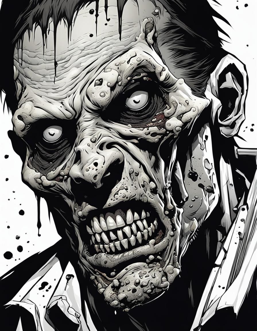 Zombie Portrait in Comic Book Style Lineart