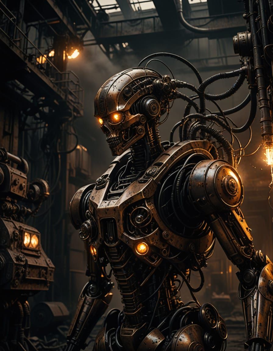Biomechanical War Robot in a Giger-Inspired Battleyard