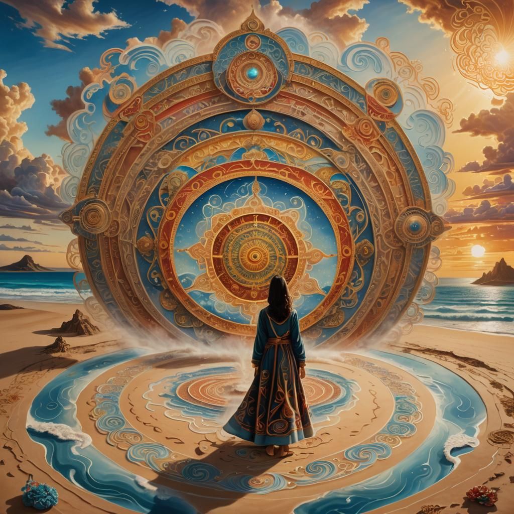 Woman at Center of Surrealist Mandala