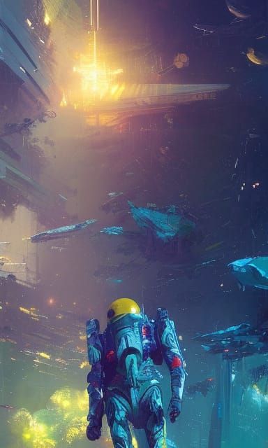 Man Reaching for a Star in Cosmic Space