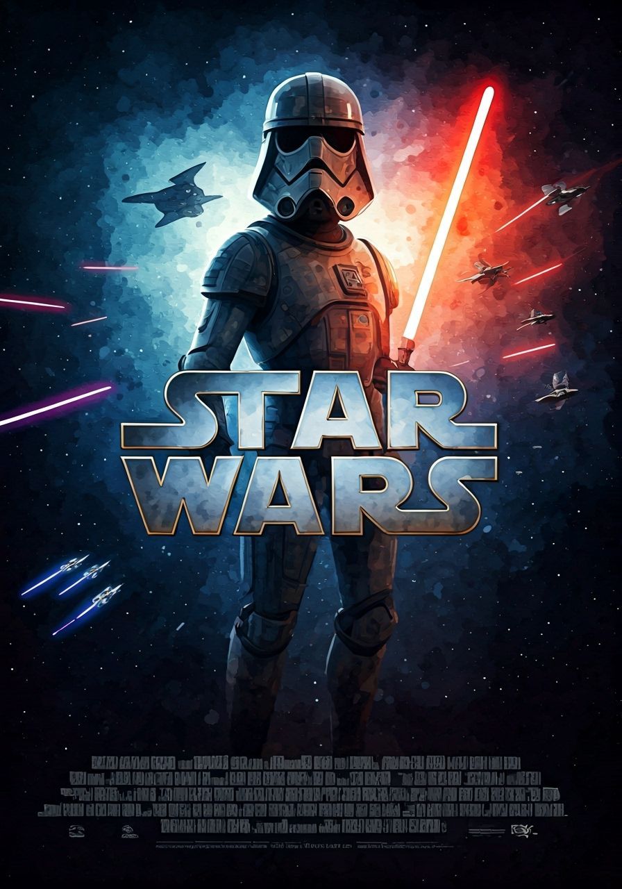 Star Wars Space Battle Watercolour Movie Poster