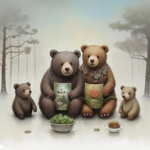 Whimsical Bear Cub and Friends Illustration