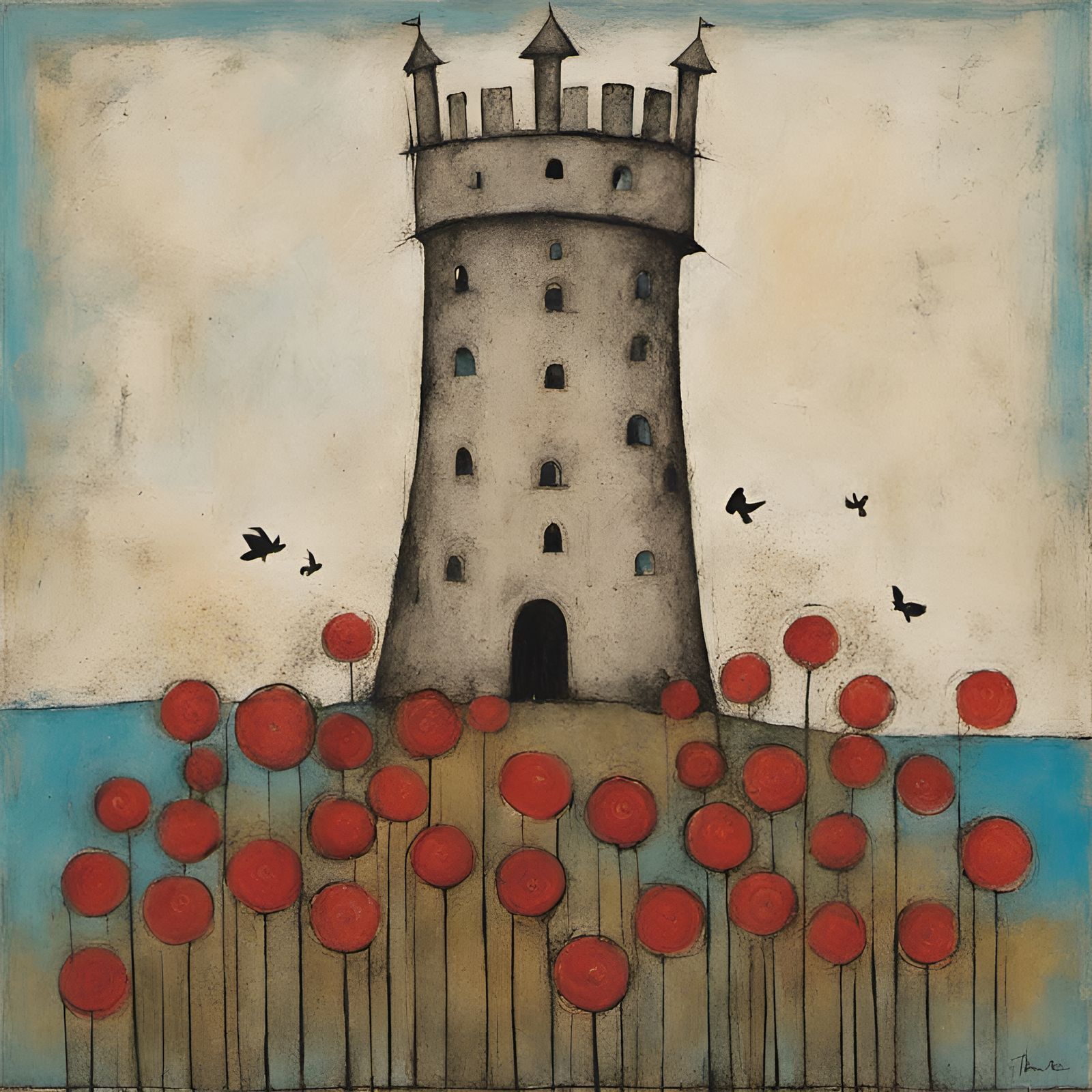 Floral Princess Tower in Naive Art Style