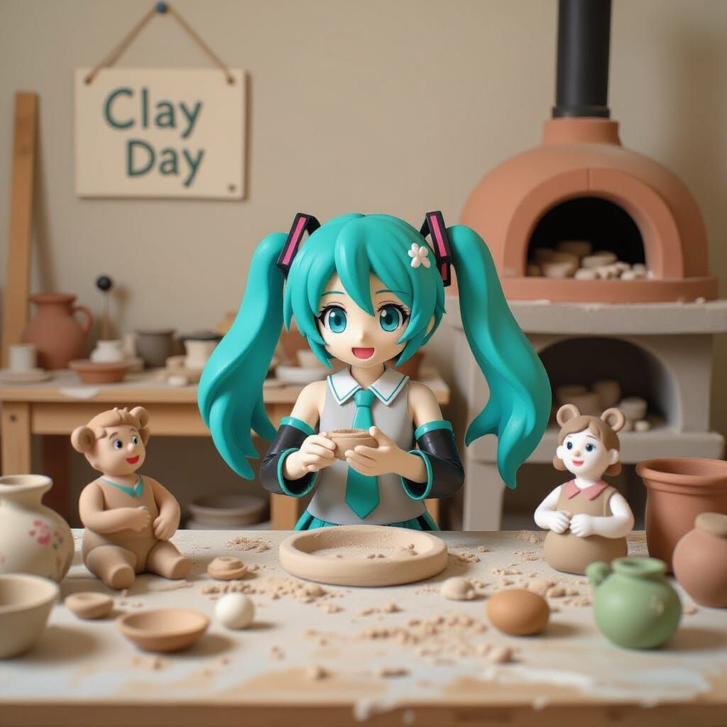 Hatsune Miku Clay Sculptures in Workshop