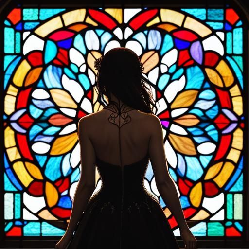 Stained Glass Heart Reveals a Girl Walking Away