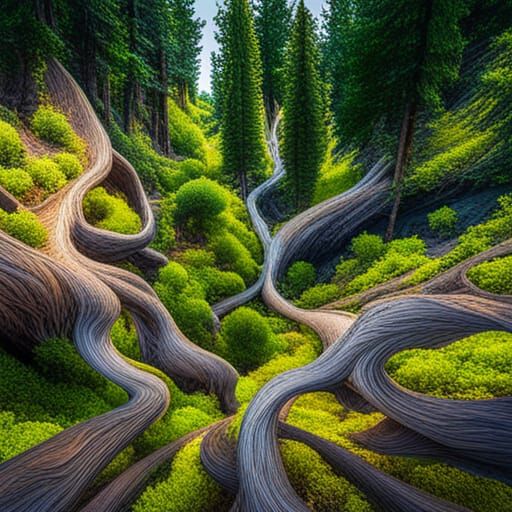 Ancient Twisted Forest in Summer Sunlight