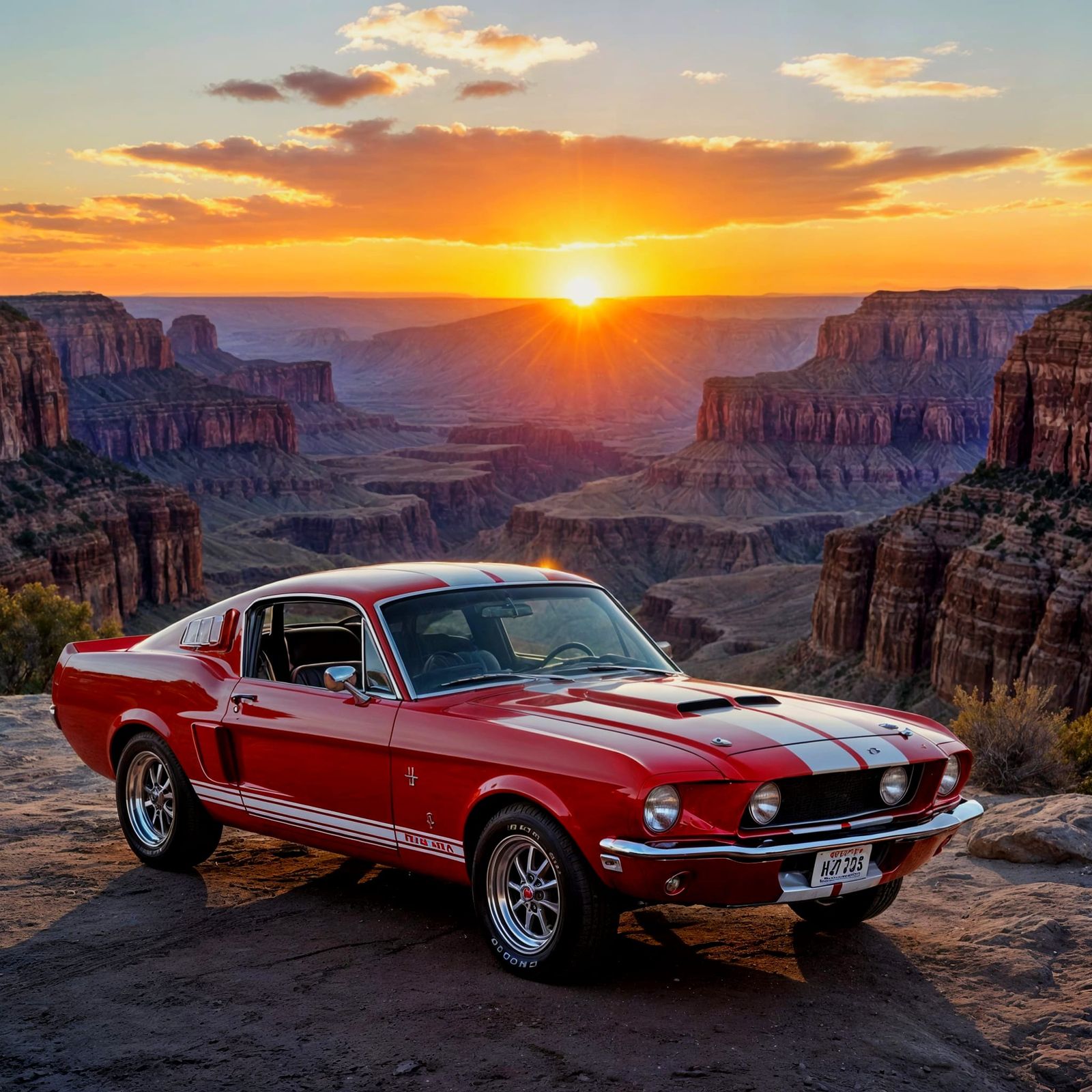 Red 1967 Shelby GT500 Mustang in Canyon Sunset