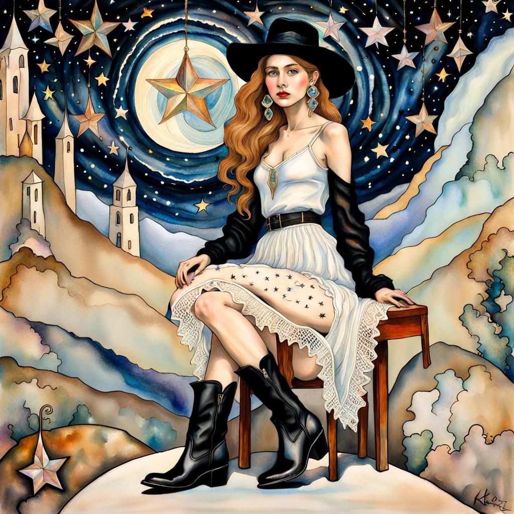 Angel in Cowgirl Boots, Watercolor Style