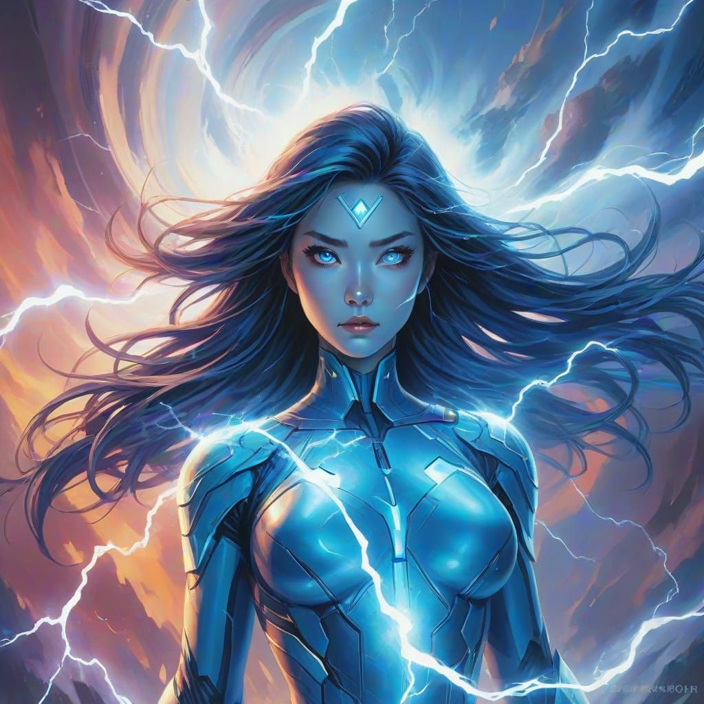 Blue-Skinned Superheroine Commands Elements in Hyperrealisti...