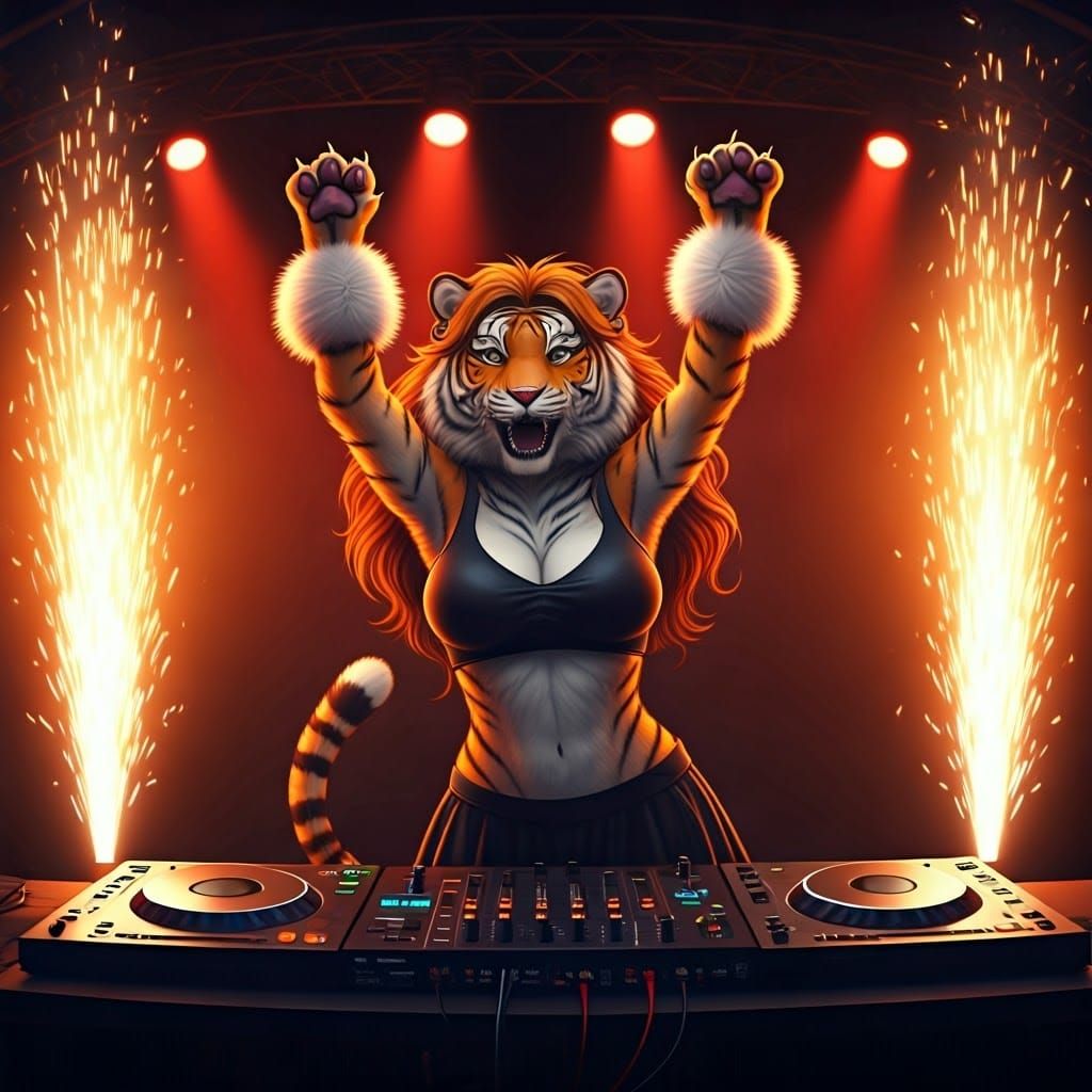 Cyberpunk Tiger DJ Captivates Trance-Disco Crowd