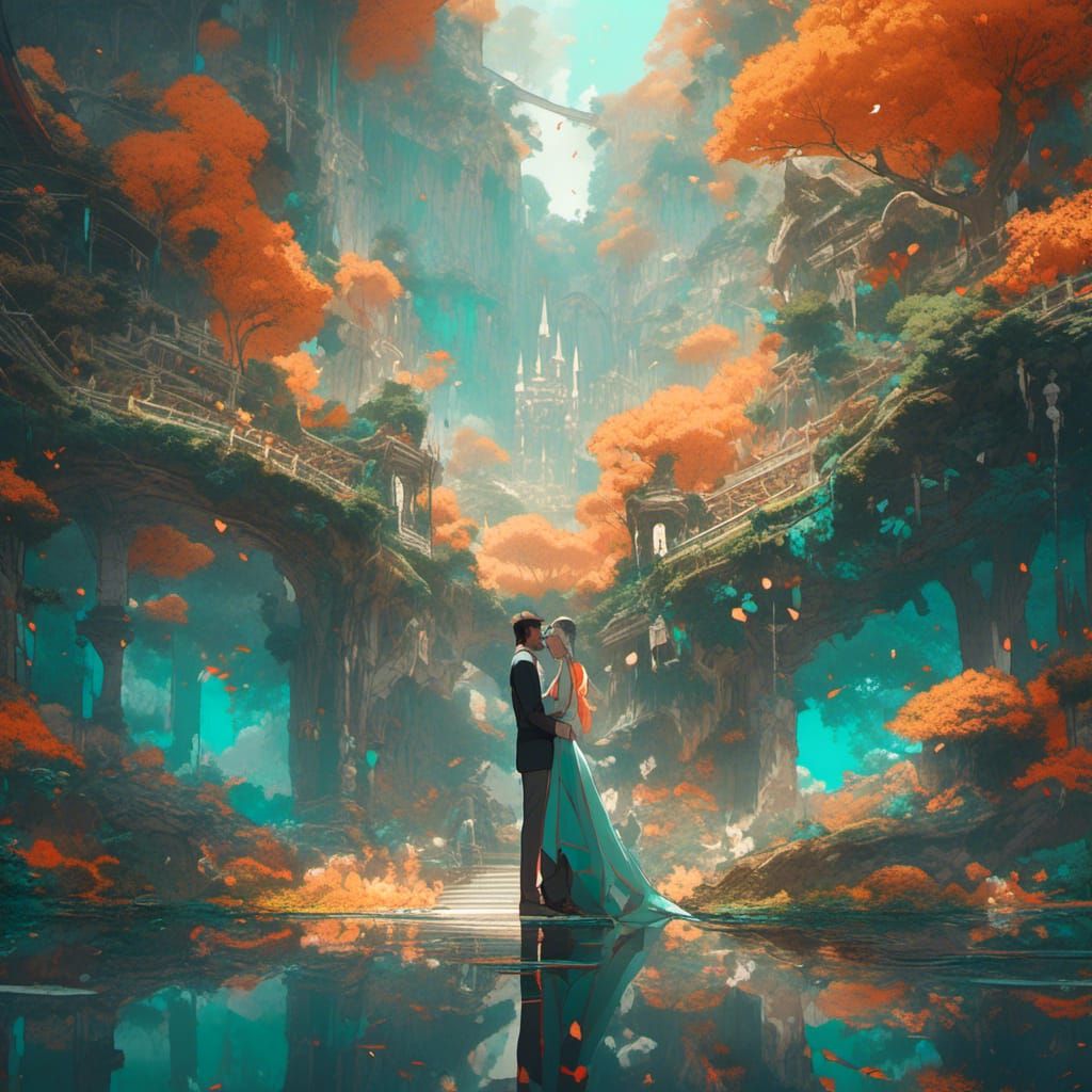 AI and Human Love in Art Nouveau Style