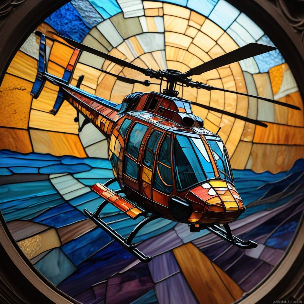 Stained Glass JetRanger Helicopter Masterpiece